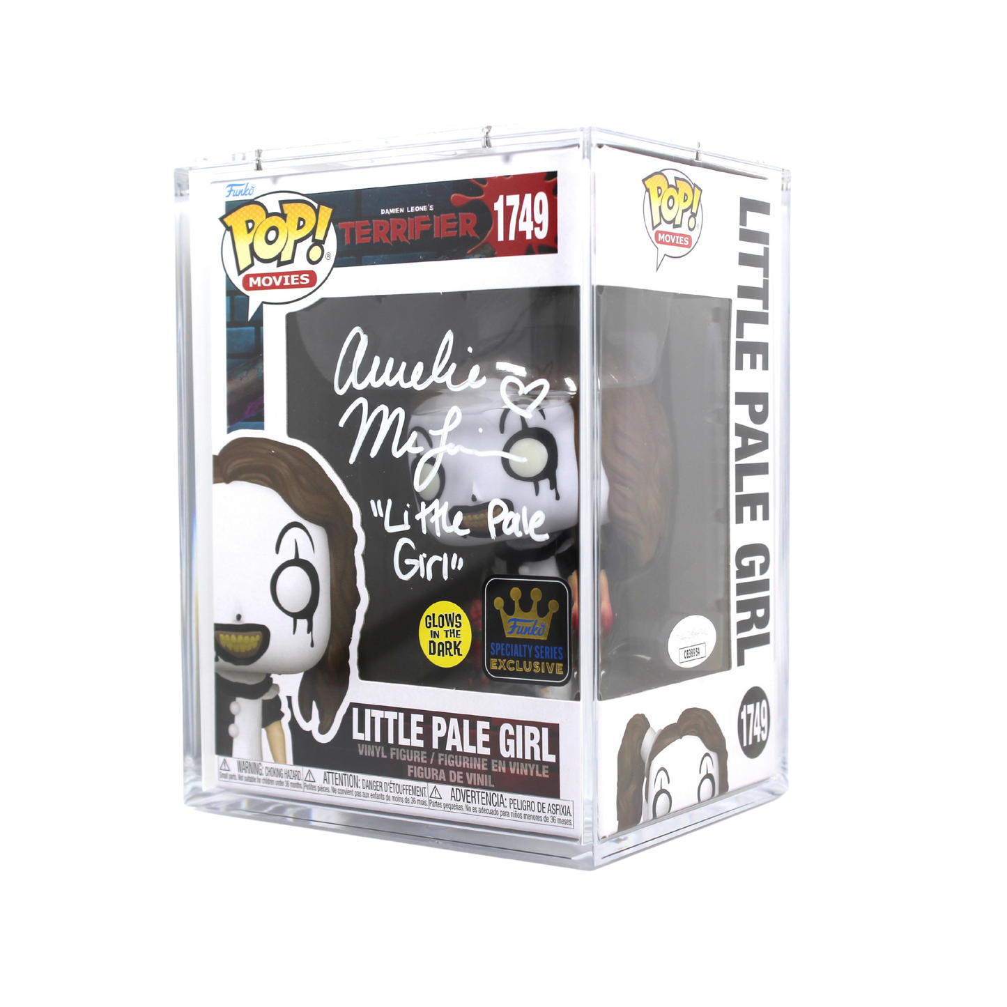 Amelie McLain Signed Terrifier Little Pale Girl Glow Specialty Series Funko Pop Figure Corner Angle
