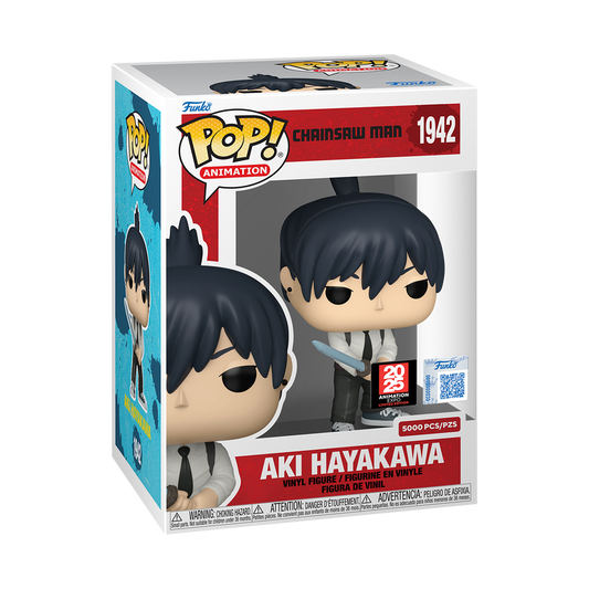 Funko Pop Aki Hayakawa #1942 from Chainsaw Man, Animation Expo 2025 Limited Edition figure outside packaging.