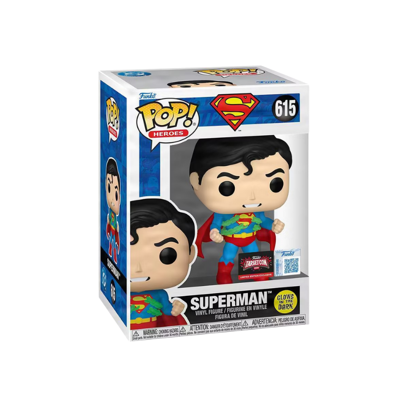 Superman Funko Pop! #615 Glow in the Dark TargetCon 2026 stock photo in-box from DC