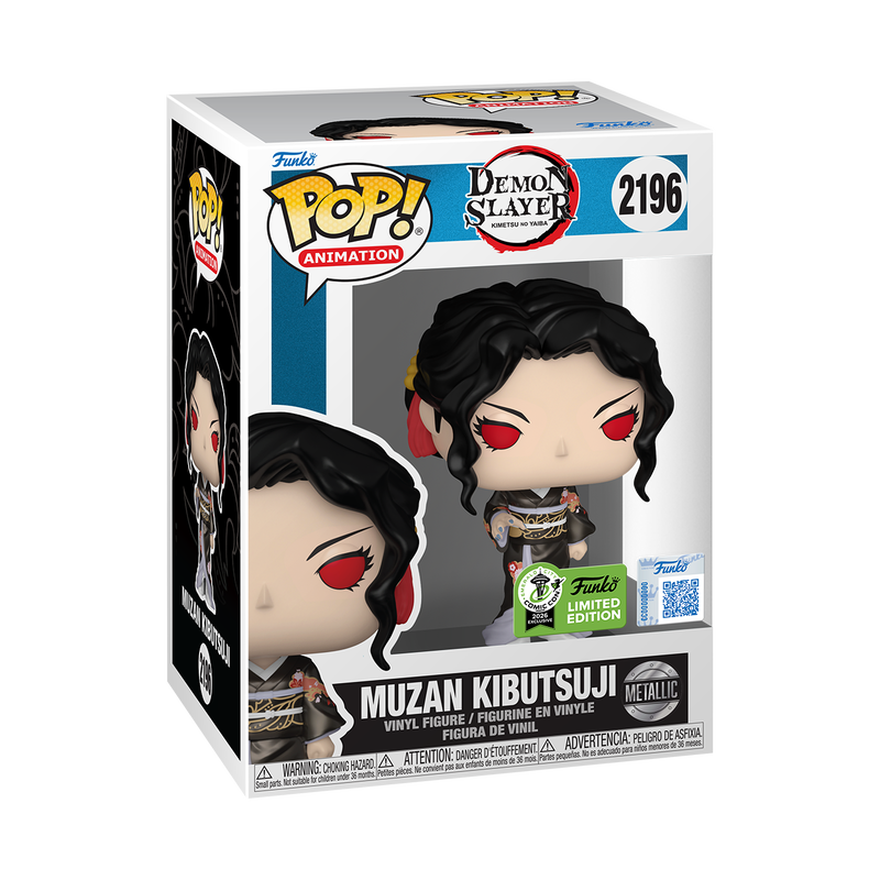 Muzan Kibutsuji Metallic Funko Pop! #2196 Emerald City Comic Con Official Convention Sticker stock photo in-box from Demon Slayer