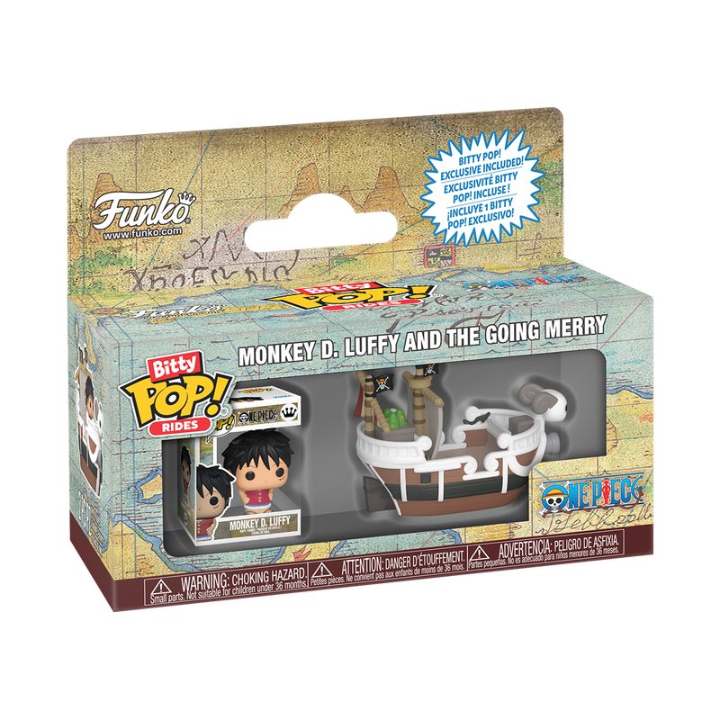 Monkey D Luffy and the Going Merry Funko Bitty Pop! Rides stock photo in-box from One Piece