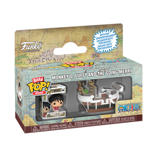 Monkey D Luffy and the Going Merry Funko Bitty Pop! Rides stock photo in-box from One Piece