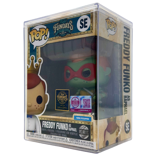 Front right angle in-box view of Freddy Funko as Raphael SE Legendary Metallic Limited Edition 1,050 PCS from Teenage Mutant Ninja Turtles and Funko Fundays 2026