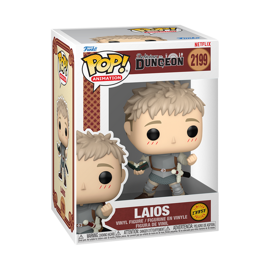 Funko Pop Laios #2199 Chase from Delicious in Dungeon, shown inside original Funko packaging.