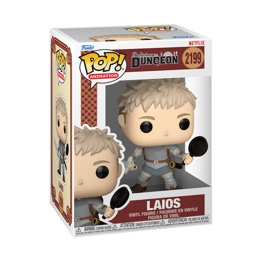Funko Pop Laios #2199 from Delicious in Dungeon, shown inside original Funko packaging.