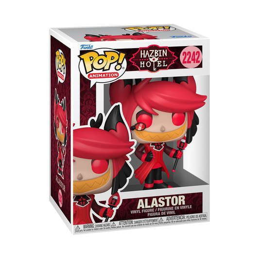 Funko Pop Alastor #2242 Common from Hazbin Hotel, shown inside original Funko packaging.