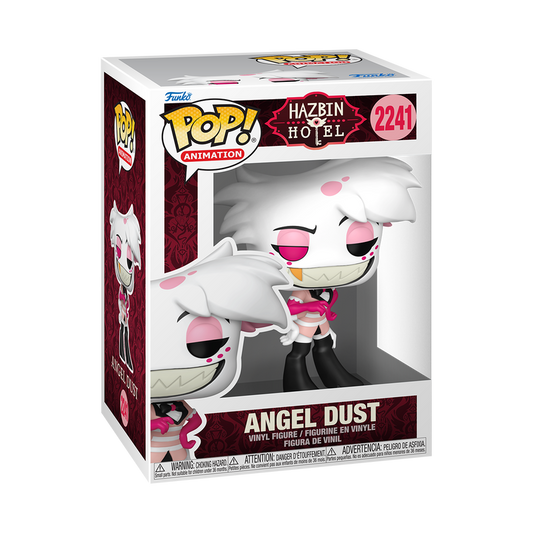Funko Pop Angel Dust #2241 Common from Hazbin Hotel, shown inside original Funko packaging.