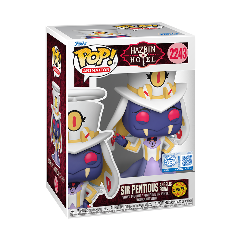 Funko Pop Sir Pentious #2243 Chase from Hazbin Hotel, shown inside original Funko packaging.