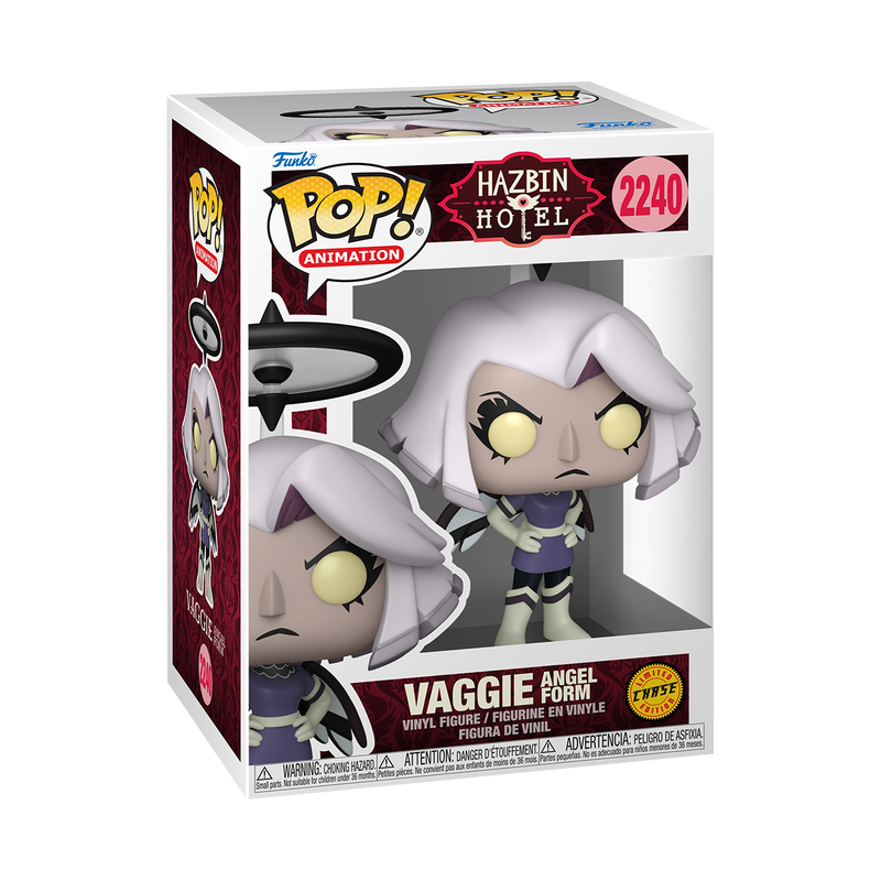 Funko Pop Vaggie #2240 Chase from Hazbin Hotel, shown inside original Funko packaging.