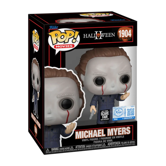Funko Pop Michael Myers #1904 Scare Fair 2025 Hot Topic Exclusive, shown inside original Funko packaging with Scare Fair sticker.