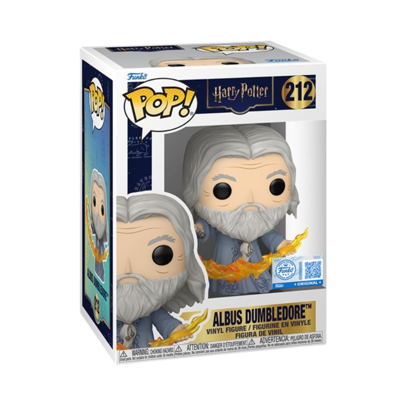 Albus Dumbledore Flame Funko Pop! #212 Specialty Series stock photo in-box from Harry Potter