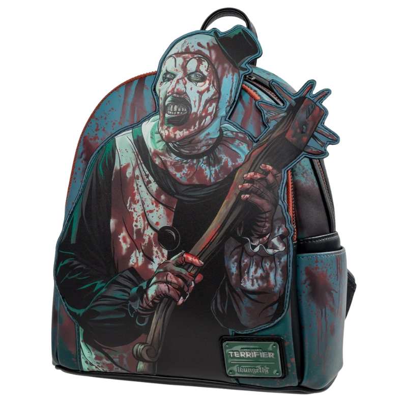 Loungefly Terrifier Art the Clown Blood Splatter Glow-in-the-Dark Mini-Backpack Entertainment Earth Exclusive detailed front view