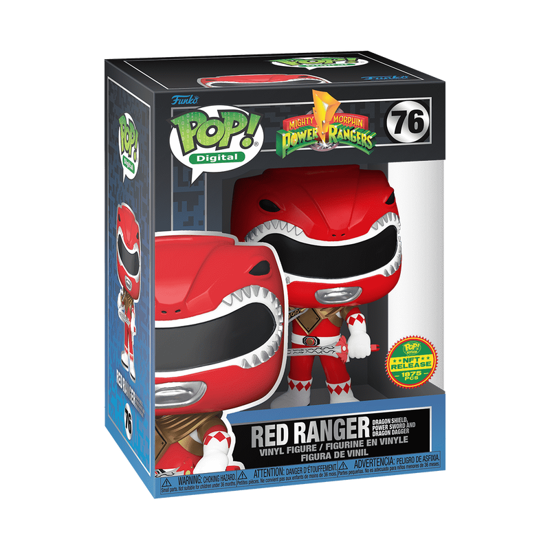 Red Ranger with Dragon Shield, Power Sword and Dragon Dagger Funko Pop! #76 NFT Release 1875 Pcs stock photo in-box from Mighty Morphin Power Rangers