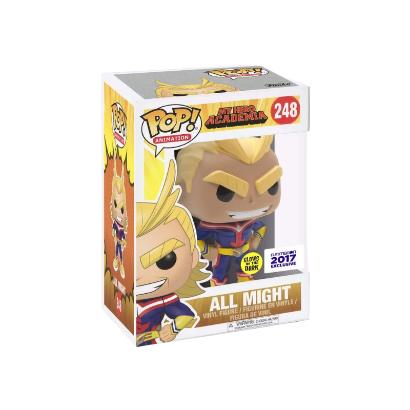 All Might Funko Pop! #248 Glow in the Dark Funimation Exclusive stock photo in-box from My Hero Academia
