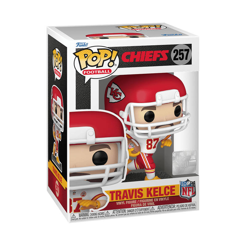 Travis Kelce Away Uniform Funko Pop! #257 stock photo in-box from NFL Kansas City Chiefs