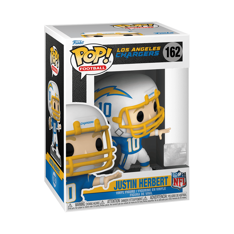 Justin Herbert Home Uniform Funko Pop! #162 stock photo in-box from NFL Los Angeles Chargers