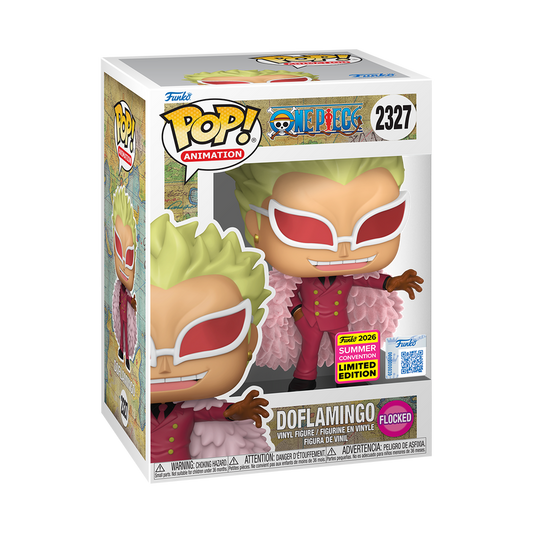 Doflamingo (Flocked) Funko Pop! #2327 San Diego Comic-Con Shared stock photo in-box from One Piece