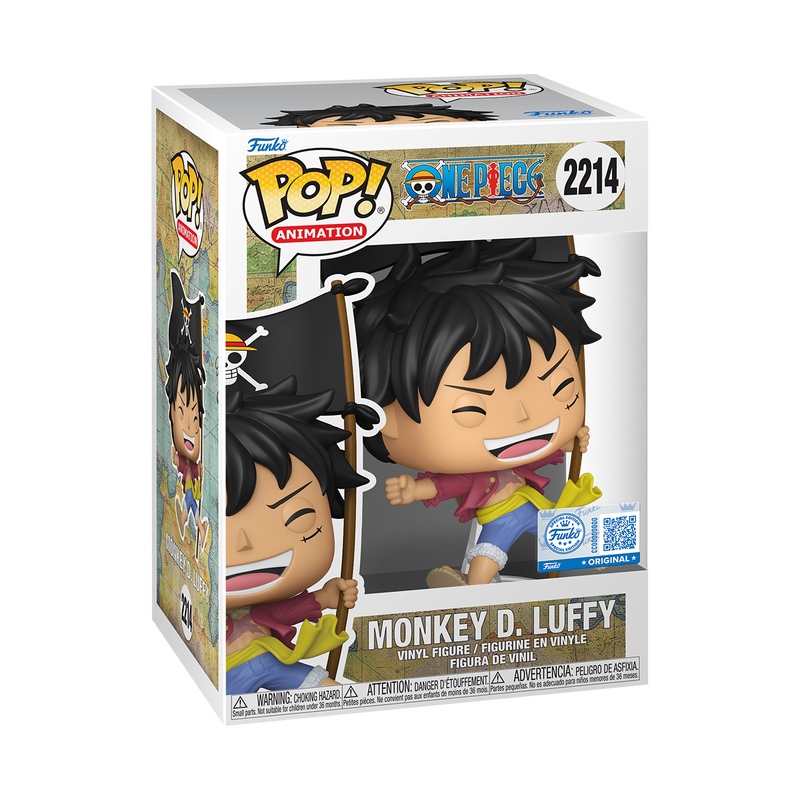 Monkey D. Luffy with Flag Funko Pop! #2214 Entertainment Earth Exclusive stock photo in-box from One Piece