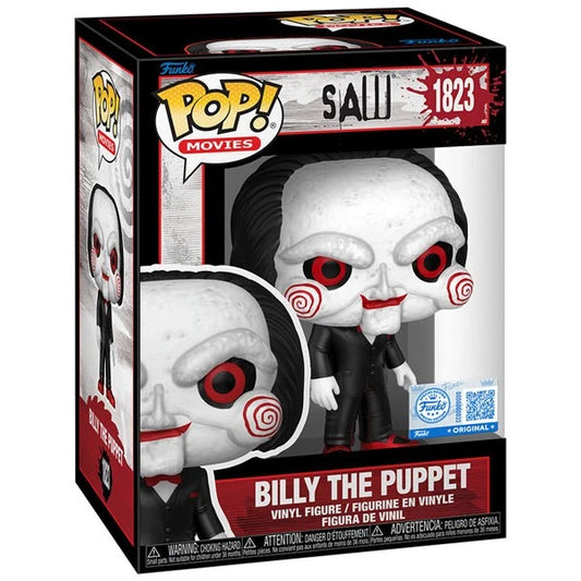Funko Pop! Saw Billy the Puppet #1823 Hot Topic Scare Fair 2025 exclusive figure shown inside original retail packaging