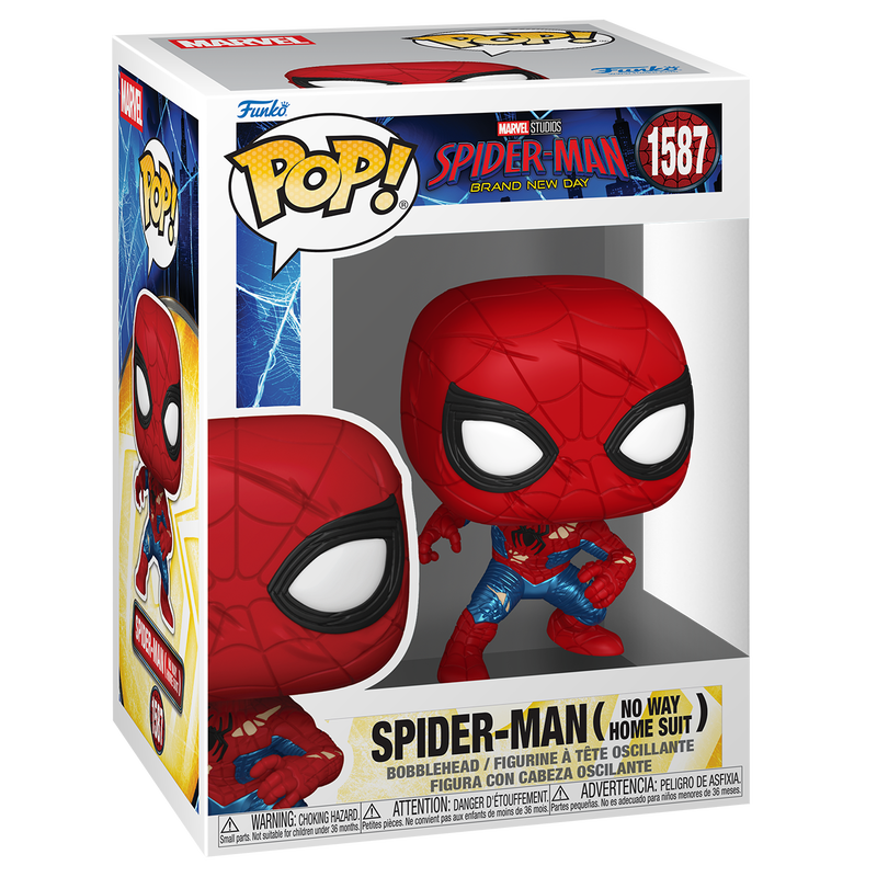 Spider-Man No Way Home Suit Funko Pop! #1587 stock photo in-box from Spider-Man Brand New Day
