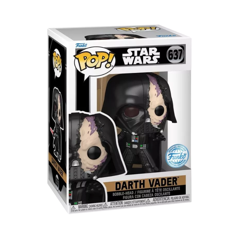 Darth Vader with Damaged Helmet Funko Pop! #637 Exclusive stock photo in-box from Star Wars