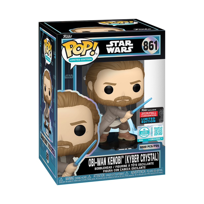 Stock photo of Star Wars Funko Pop! Obi-Wan Kenobi (Kyber Crystal) #861 Supreme NYCC 2026 shared-sticker edition in box.
