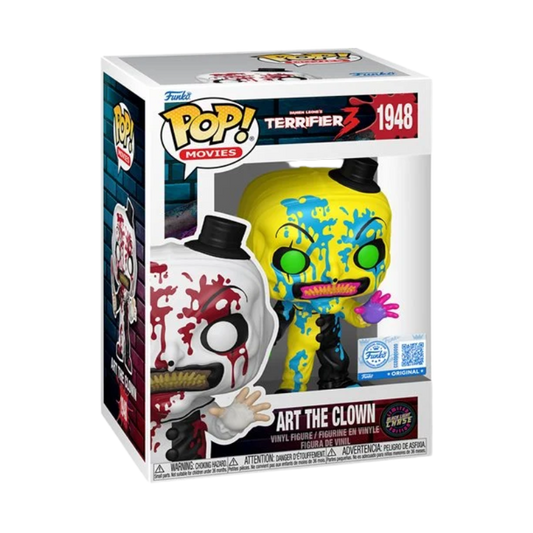 Funko Pop! Terrifier 3 Art the Clown #1948 Entertainment Earth Exclusive figure from the complete set shown inside original retail packaging