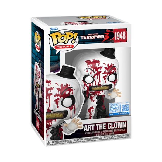 Funko Pop! Terrifier 3 Art the Clown #1948 Chase Entertainment Earth Exclusive figure from the complete set shown inside original retail packaging
