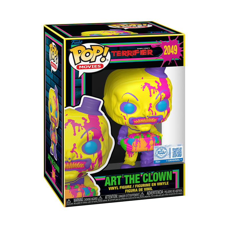 Art the Clown Funko Pop! #2049 Exclusive Blacklight stock photo in-box from Terrifier