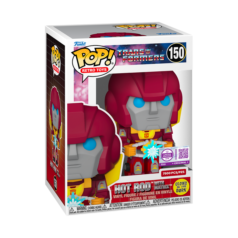Funko Pop Hot Rod with Matrix #150 Funko Exclusive from Transformers, shown inside original Funko packaging.