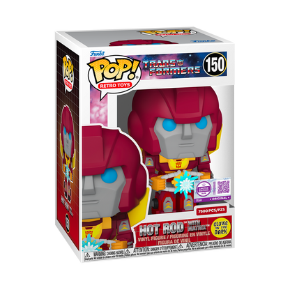 Funko Pop Hot Rod with Matrix #150 Funko Exclusive from Transformers, shown inside original Funko packaging.