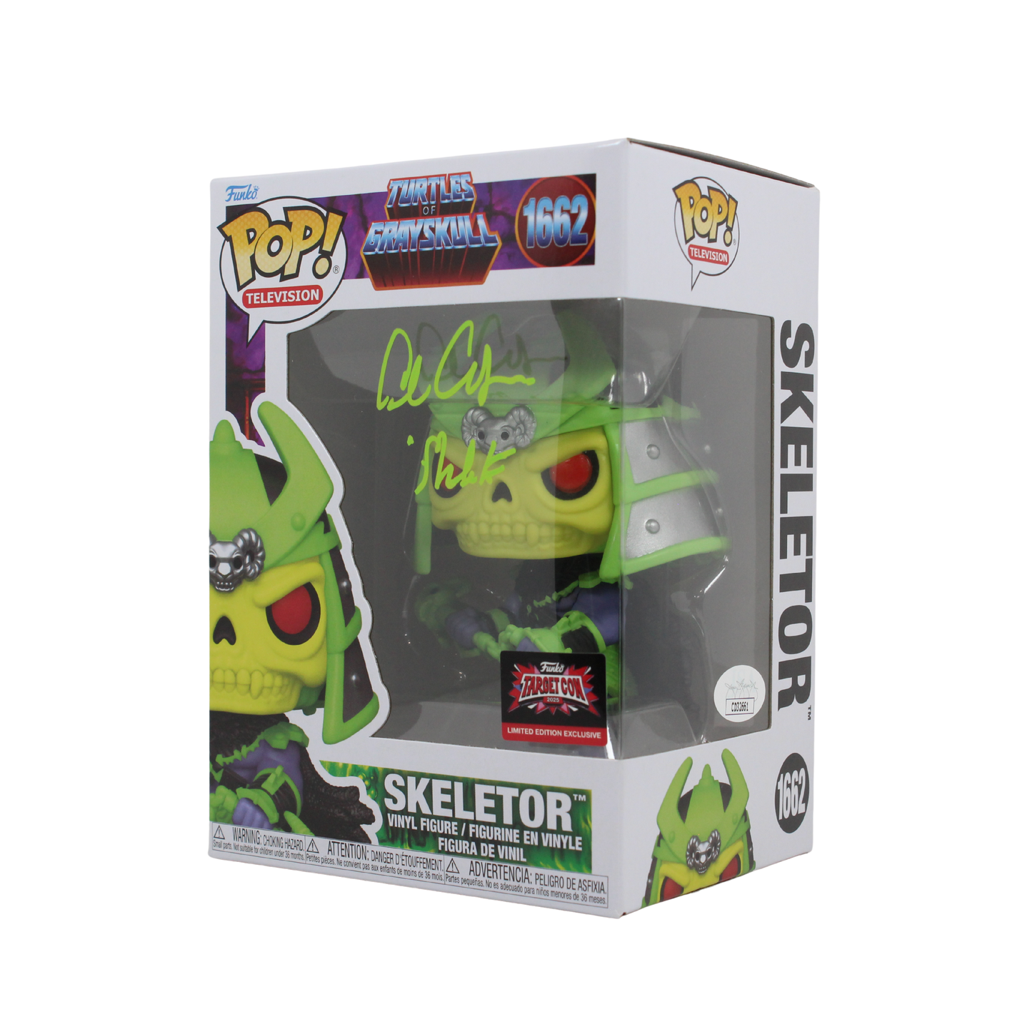 Alan Oppenheimer Signed Turtles of Grayskull Skeletor Funko Pop Figure Corner Angle