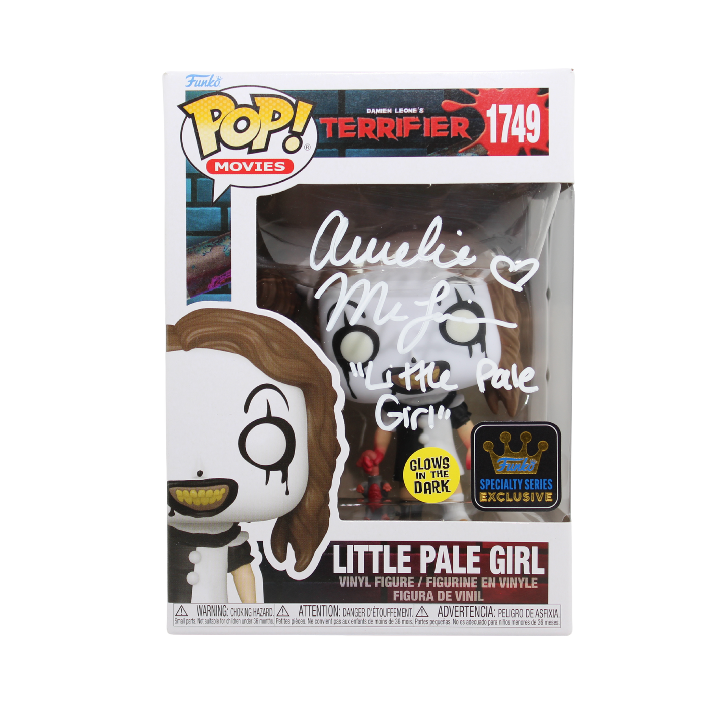 Amelie McLain Signed Terrifier Little Pale Girl Glow Specialty Series Funko Pop Figure Holding Rat