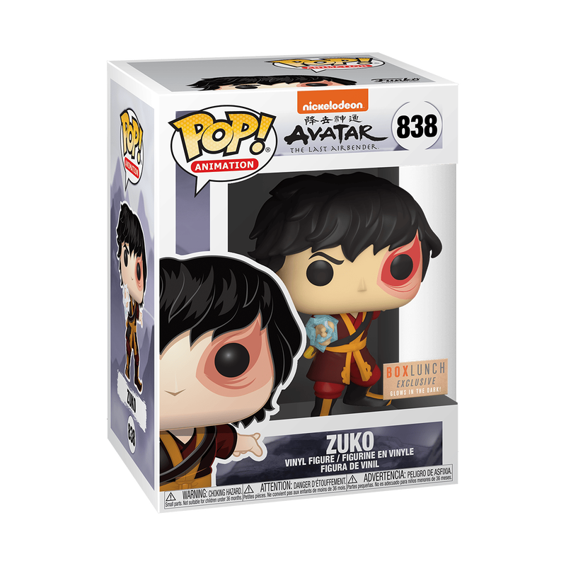 Zuko Funko Pop! #838 Exclusive Glow stock photo in-box from Avatar The Last Airbender