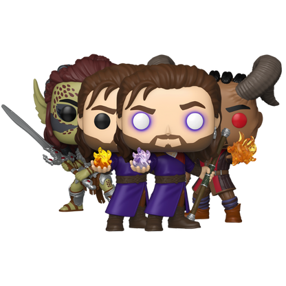 Baldur’s Gate 3 Funko Pop set with Lae’zel #1147, Wyll #1148, and Gale #1146 common and glow chase figures out of box