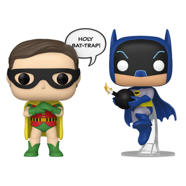 Batman with Bomb and Robin Funko Pop! #624 and #625 stock photo out-of-box Batman 1966
