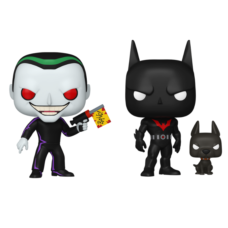 Batman Terry McGinnis with Ace and The Joker Funko Pop! #627 #628 stock photo out-of-box from Batman Beyond