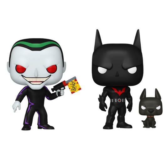 Batman Terry McGinnis with Ace and The Joker Funko Pop! #627 #628 stock photo out-of-box from Batman Beyond