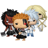 Bleach Thousand-Year Blood War Funko Pop! set out-of-box featuring Demi-Hollowfied Ichigo, Bankai Hitsugaya, Kenpachi Zaraki Bankai, and Jugram Haschwalth