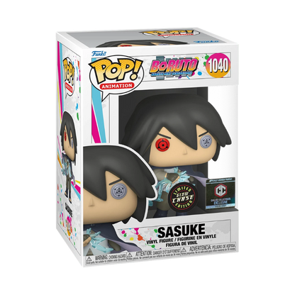 Sasuke with Chidori Katana Funko Pop! #1040 Glow Chase Chalice Collectibles Exclusive stock photo in-box from Boruto: Naruto Next Generations