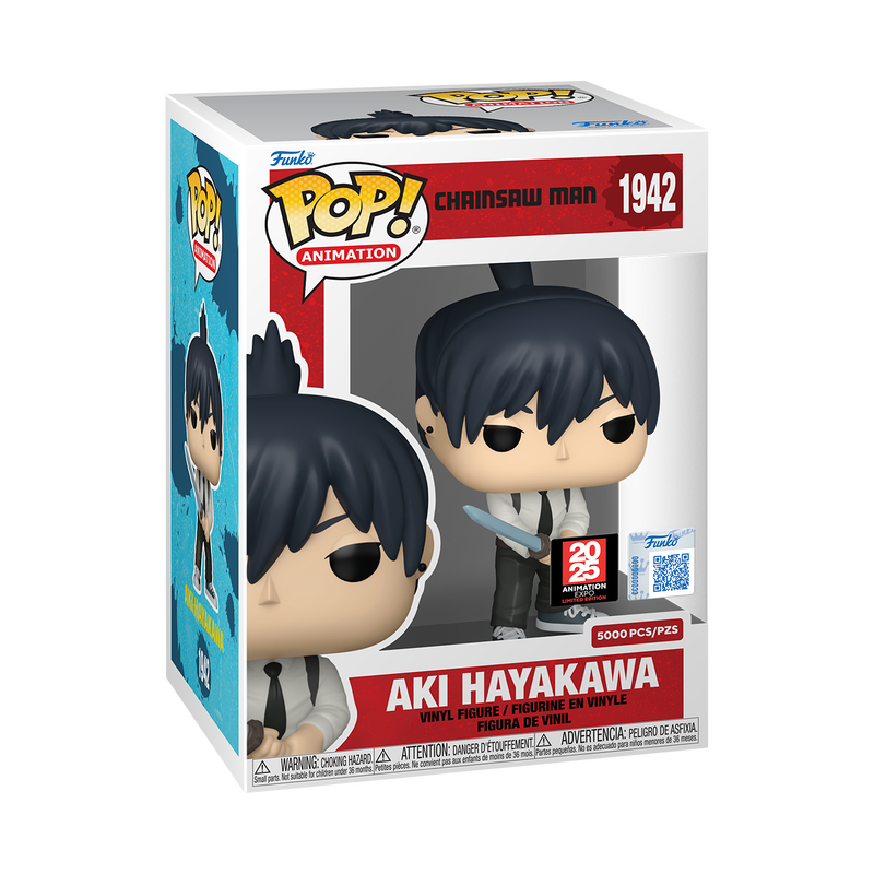 Funko Pop Aki Hayakawa #1942 from Chainsaw Man, Animation Expo 2025 Limited Edition figure outside packaging.