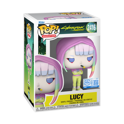 Lucy in Hoodie Funko Pop! #2416 Exclusive stock photo in-box from Cyberpunk Edgerunners