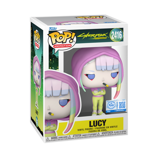 Lucy in Hoodie Funko Pop! #2416 Exclusive stock photo in-box from Cyberpunk Edgerunners