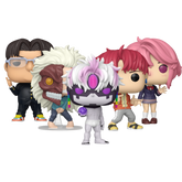 Aira Jiji Okarun Mid-Transformation and Kinta Funko Pop! #2385 #2386 #2387 #2388 stock photo out-of-box from Dandadan