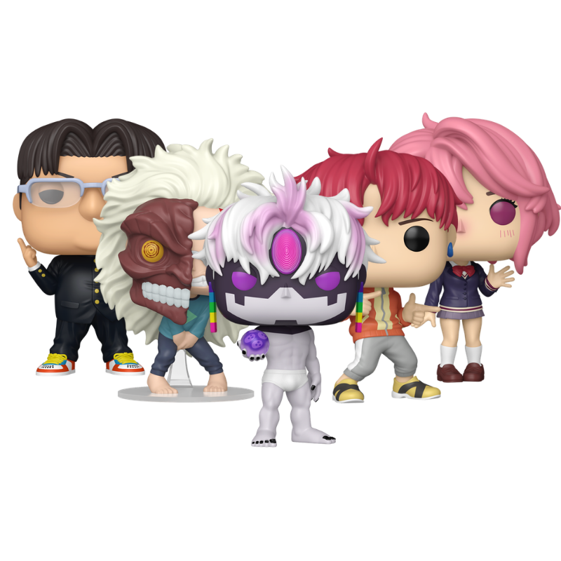 Aira Jiji Okarun Mid-Transformation and Kinta Funko Pop! #2385 #2386 #2387 #2388 stock photo out-of-box from Dandadan