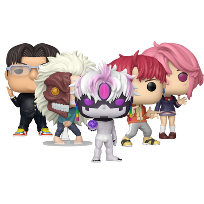 Aira Jiji Okarun Mid-Transformation and Kinta Funko Pop! #2385 #2386 #2387 #2388 stock photo out-of-box from Dandadan