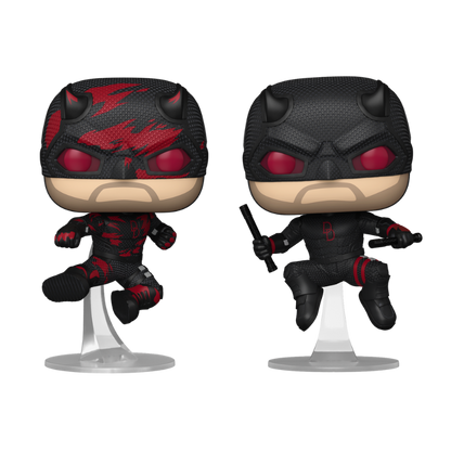 Daredevil Funko Pop! #1578 Black Suit and #1579 Battle Damaged stock photo out-of-box from Daredevil: Born Again