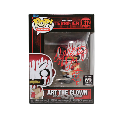 David Howard Thornton Signed Terrifier Art the Clown Hot Topic Scare Fair Funko Pop Figure Bloody Sitting on Chair