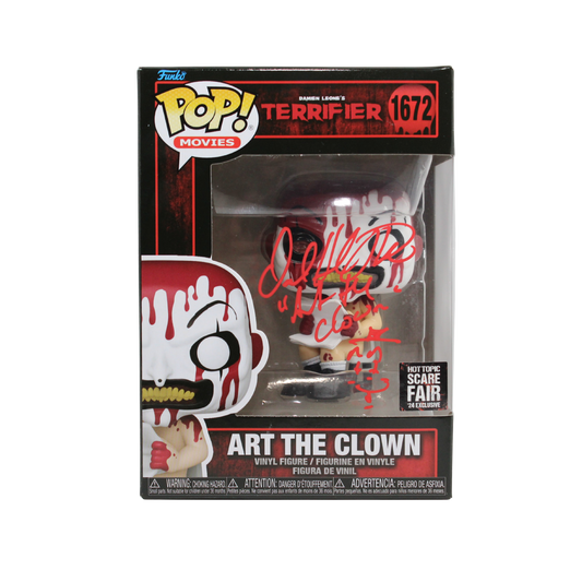 David Howard Thornton Signed Terrifier Art the Clown Hot Topic Scare Fair Funko Pop Figure Bloody Sitting on Chair