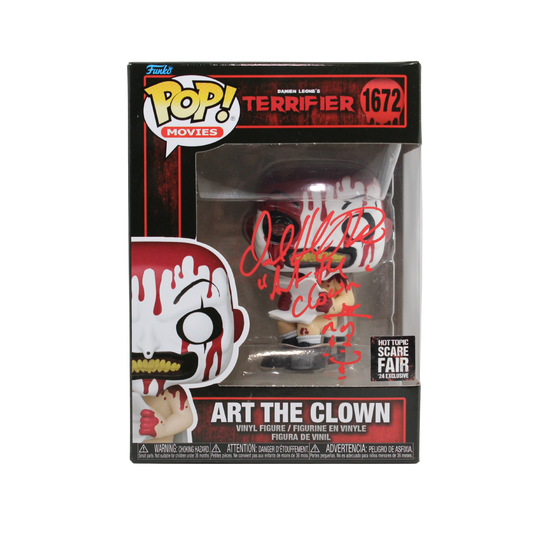 David Howard Thornton Signed Terrifier Art the Clown Hot Topic Scare Fair Funko Pop Figure Bloody Sitting on Chair